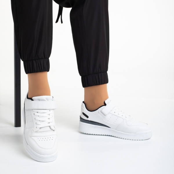 Γυναικεία αθλητικά παπούτσια  λευκά με μαύρο από οικολογικό δέρμα Colter, 5 - Kalapod.gr