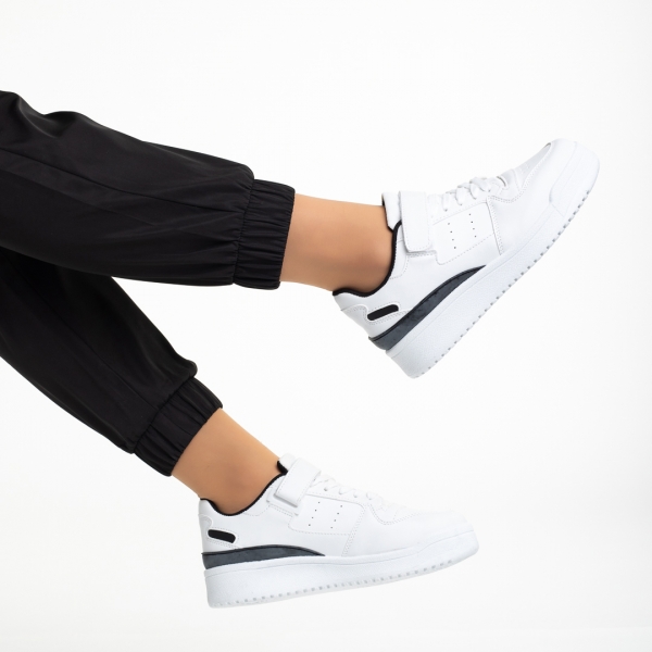 Γυναικεία αθλητικά παπούτσια  λευκά με μαύρο από οικολογικό δέρμα Colter, 6 - Kalapod.gr