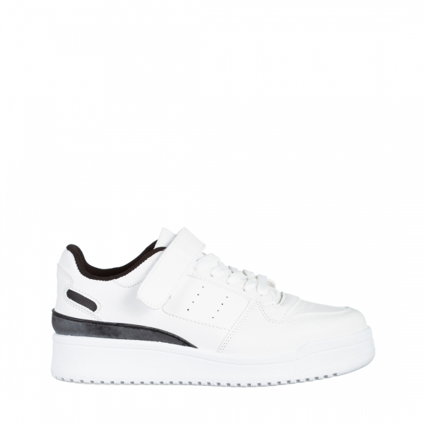 Γυναικεία αθλητικά παπούτσια  λευκά με μαύρο από οικολογικό δέρμα Colter, 2 - Kalapod.gr
