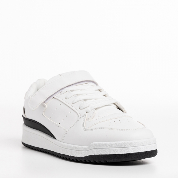 Ανδρικά αθλητικά παπούτσια λευκά με μαύρο από οικολογικό δέρμα Zaid - Kalapod.gr