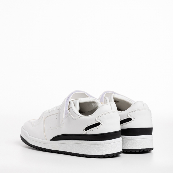 Ανδρικά αθλητικά παπούτσια λευκά με μαύρο από οικολογικό δέρμα Zaid, 4 - Kalapod.gr