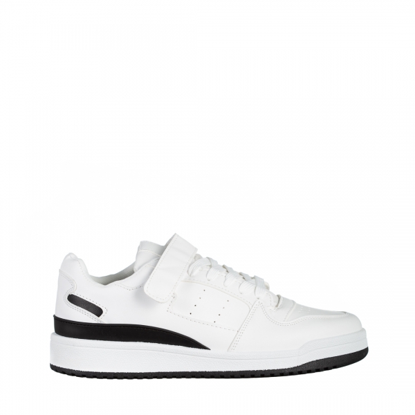 Ανδρικά αθλητικά παπούτσια λευκά με μαύρο από οικολογικό δέρμα Zaid, 2 - Kalapod.gr