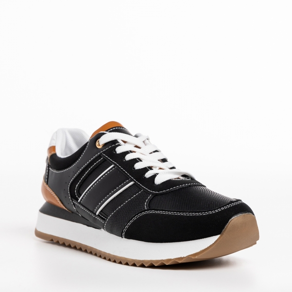 Ανδρικά αθλητικά παπούτσια μαύρα από οικολογικό δέρμα Chase, 3 - Kalapod.gr