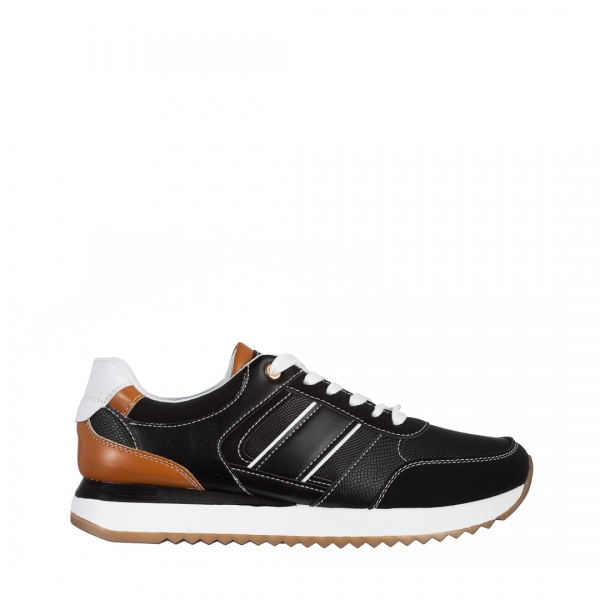 Ανδρικά αθλητικά παπούτσια μαύρα από οικολογικό δέρμα Chase, 2 - Kalapod.gr