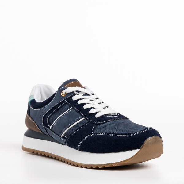 Ανδρικά αθλητικά παπούτσια μπλε από οικολογικό δέρμα Chase, 3 - Kalapod.gr