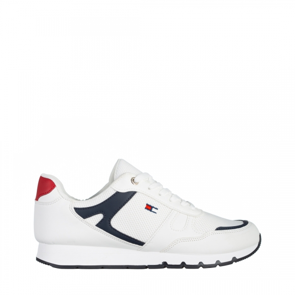 Ανδρικά αθλητικά παπούτσια λευκά από οικολογικό δέρμα και ύφασμα Kelvin, 2 - Kalapod.gr