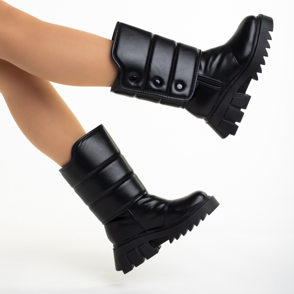 Γυναικείες μπότες  μαύρα από οικολογικό δέρμα  Candra, 6 - Kalapod.gr
