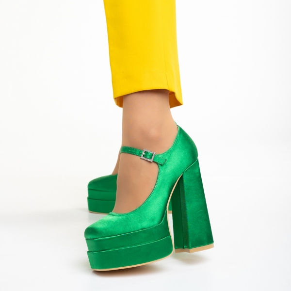 Γυναικεία παπούτσια με τακούνι πράσινα από ύφασμα Caira - Kalapod.gr