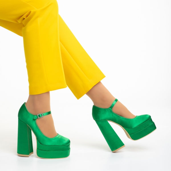 Γυναικεία παπούτσια με τακούνι πράσινα από ύφασμα Caira, 5 - Kalapod.gr
