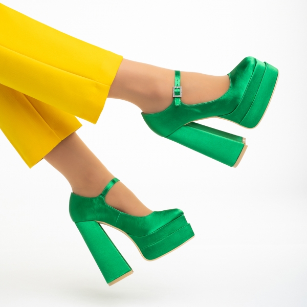 Γυναικεία παπούτσια με τακούνι πράσινα από ύφασμα Caira, 6 - Kalapod.gr