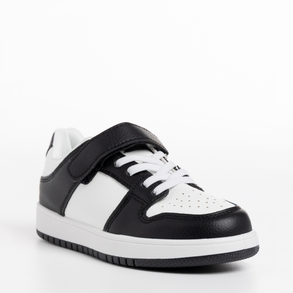 Παιδικά αθλητικά παπούτσια  λευκά με μαύρο από οικολογικό δέρμα Bristol - Kalapod.gr