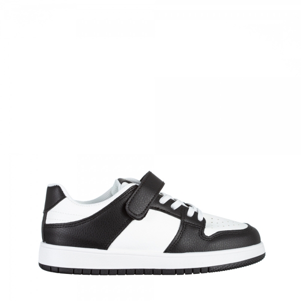 Παιδικά αθλητικά παπούτσια  λευκά με μαύρο από οικολογικό δέρμα Bristol, 2 - Kalapod.gr