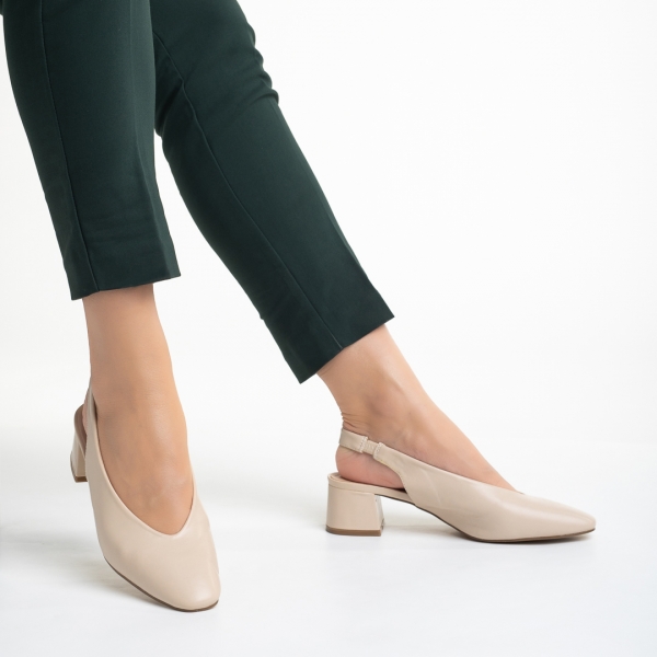 Γυναικεία παπούτσια  μπεζ από οικολογικό δέρμα με τακούνι Zelda, 5 - Kalapod.gr