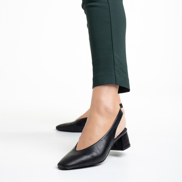 Γυναικεία παπούτσια  μαύρα από οικολογικό δέρμα με τακούνι Zelda, 3 - Kalapod.gr