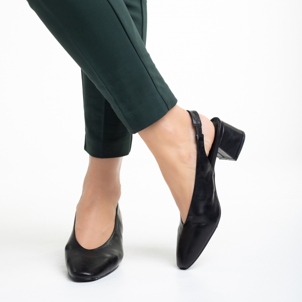 Γυναικεία παπούτσια  μαύρα από οικολογικό δέρμα με τακούνι Zelda, 5 - Kalapod.gr