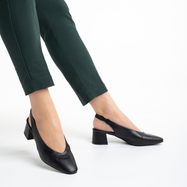Γυναικεία παπούτσια  μαύρα από οικολογικό δέρμα με τακούνι Zelda - Kalapod.gr
