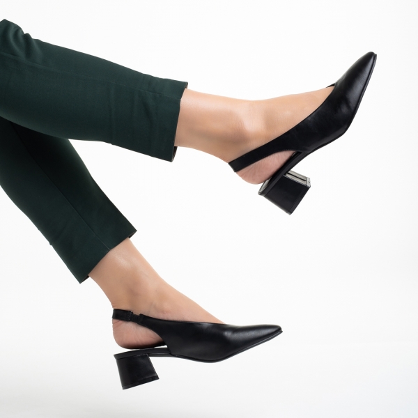 Γυναικεία παπούτσια  μαύρα από οικολογικό δέρμα με τακούνι Zelda, 6 - Kalapod.gr