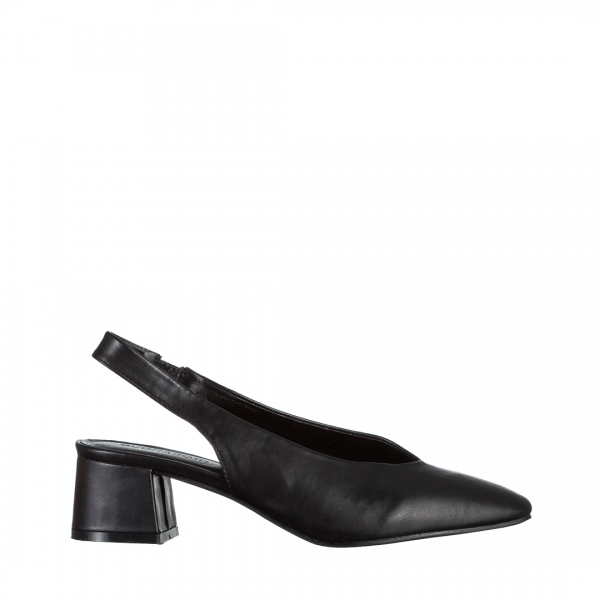 Γυναικεία παπούτσια  μαύρα από οικολογικό δέρμα με τακούνι Zelda, 2 - Kalapod.gr