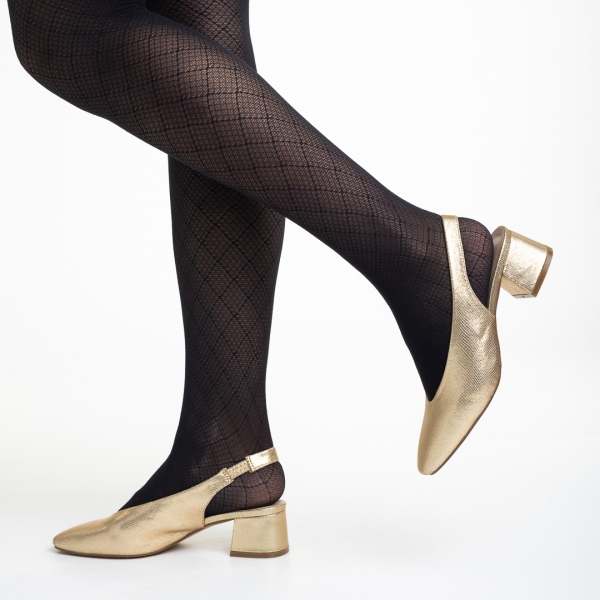 Γυναικεία παπούτσια  χρυσάφι από οικολογικό δέρμα με τακούνι Zelda, 4 - Kalapod.gr