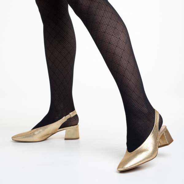 Γυναικεία παπούτσια  χρυσάφι από οικολογικό δέρμα με τακούνι Zelda, 5 - Kalapod.gr
