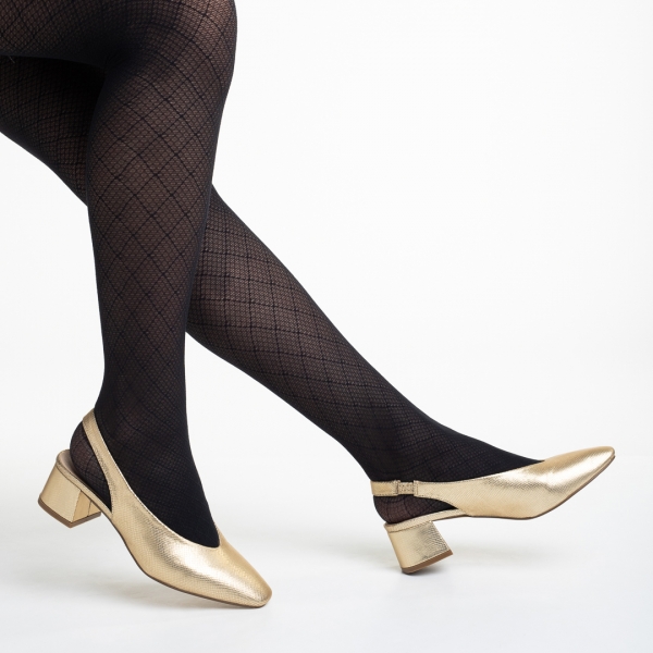Γυναικεία παπούτσια  χρυσάφι από οικολογικό δέρμα με τακούνι Zelda - Kalapod.gr