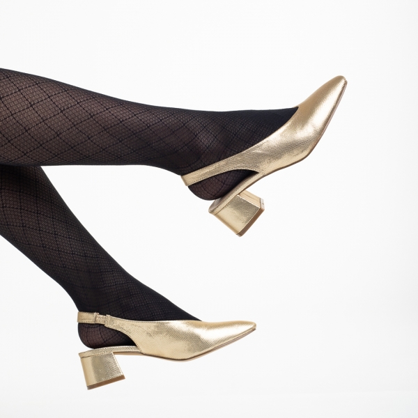 Γυναικεία παπούτσια  χρυσάφι από οικολογικό δέρμα με τακούνι Zelda, 6 - Kalapod.gr