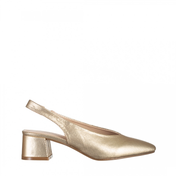 Γυναικεία παπούτσια  χρυσάφι από οικολογικό δέρμα με τακούνι Zelda, 2 - Kalapod.gr