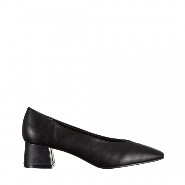 Γυναικεία παπούτσια  μαύρα από οικολογικό δέρμα με τακούνι Veda, 2 - Kalapod.gr