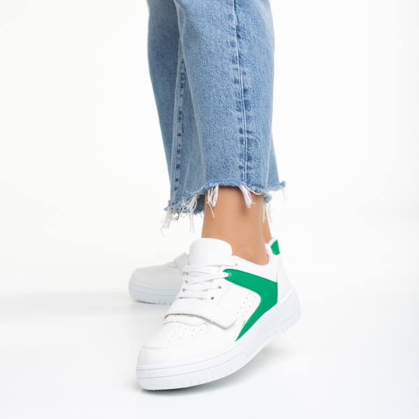 Γυναικεία αθλητικά παπούτσια λευκά με πράσινο από οικολογικό δέρμα  Sonal, 3 - Kalapod.gr