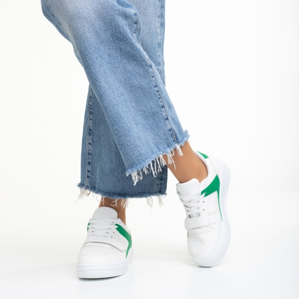 Γυναικεία αθλητικά παπούτσια λευκά με πράσινο από οικολογικό δέρμα  Sonal, 4 - Kalapod.gr