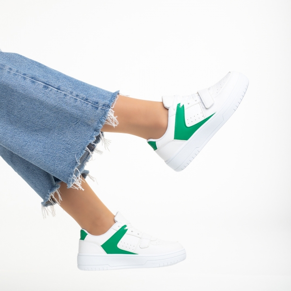 Γυναικεία αθλητικά παπούτσια λευκά με πράσινο από οικολογικό δέρμα  Sonal, 6 - Kalapod.gr