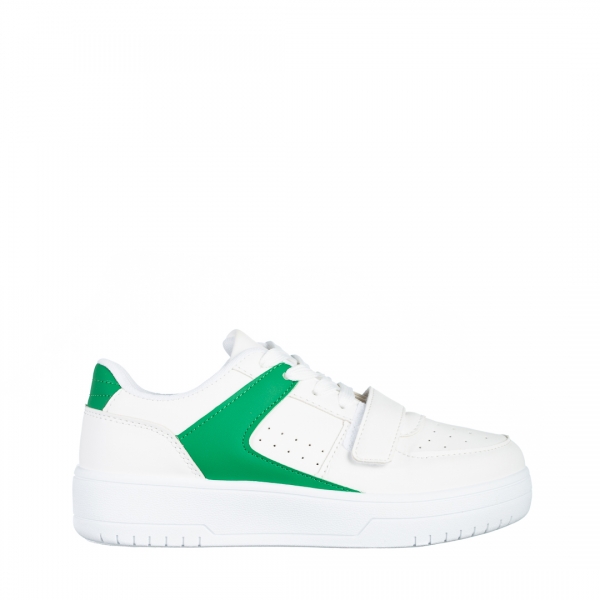 Γυναικεία αθλητικά παπούτσια λευκά με πράσινο από οικολογικό δέρμα  Sonal, 2 - Kalapod.gr