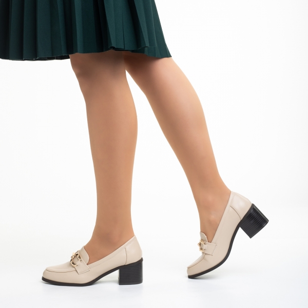 Γυναικεία παπούτσια  μπεζ από οικολογικό δέρμα  με τακούνι Quintina - Kalapod.gr