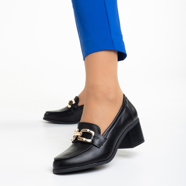 Γυναικεία παπούτσια  μαύρα από οικολογικό δέρμα  με τακούνι Quintina, 3 - Kalapod.gr