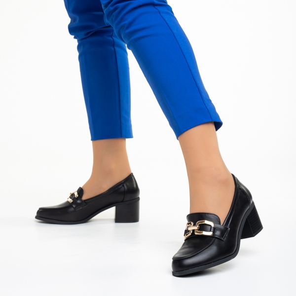 Γυναικεία παπούτσια  μαύρα από οικολογικό δέρμα  με τακούνι Quintina, 4 - Kalapod.gr