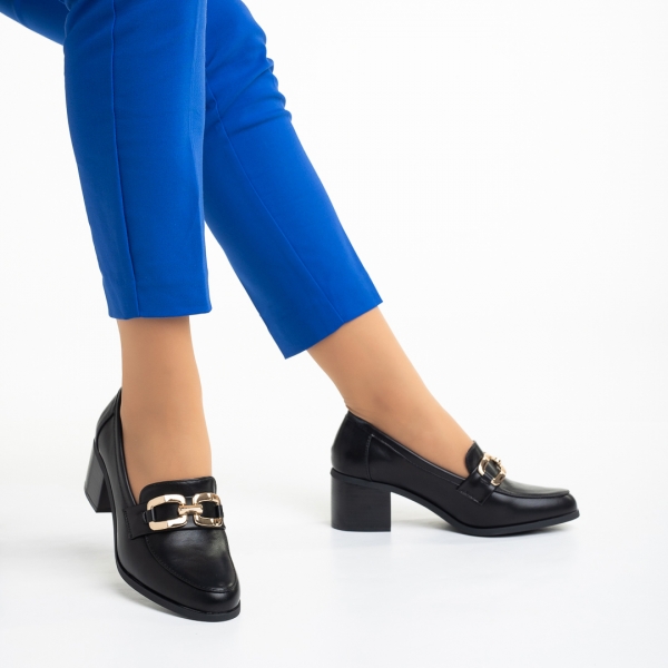 Γυναικεία παπούτσια  μαύρα από οικολογικό δέρμα  με τακούνι Quintina, 5 - Kalapod.gr