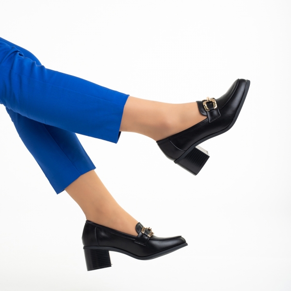 Γυναικεία παπούτσια  μαύρα από οικολογικό δέρμα  με τακούνι Quintina, 6 - Kalapod.gr