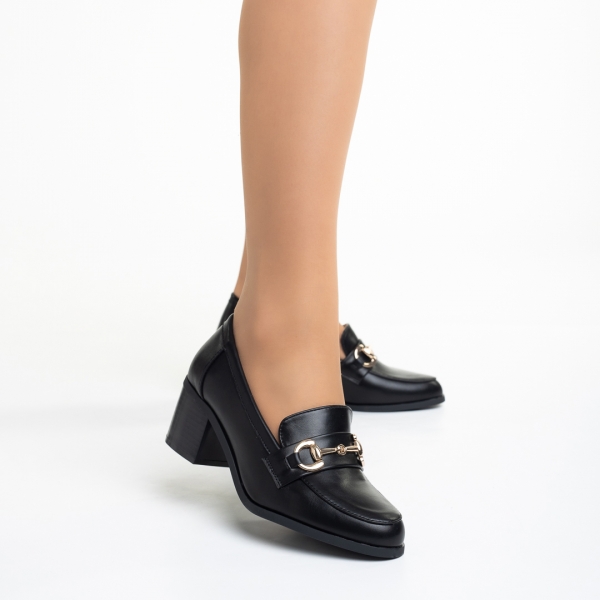 Γυναικεία παπούτσια  μαύρα από οικολογικό δέρμα  με τακούνι Felicienne, 4 - Kalapod.gr
