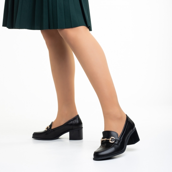 Γυναικεία παπούτσια  μαύρα από οικολογικό δέρμα  με τακούνι Felicienne, 5 - Kalapod.gr