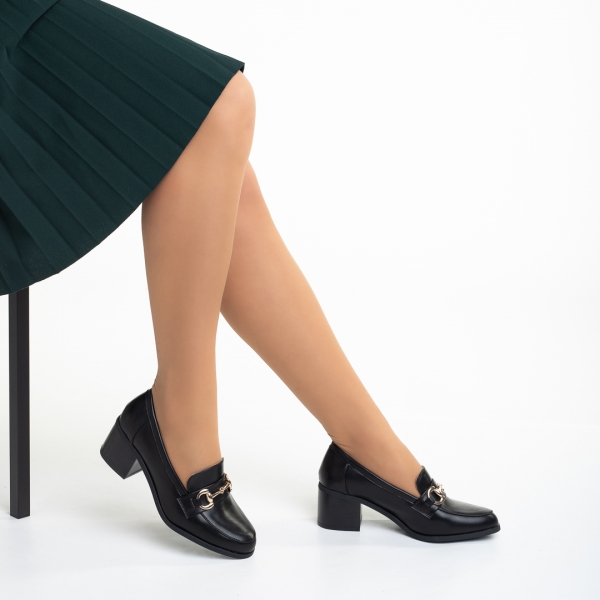 Γυναικεία παπούτσια  μαύρα από οικολογικό δέρμα  με τακούνι Felicienne, 3 - Kalapod.gr