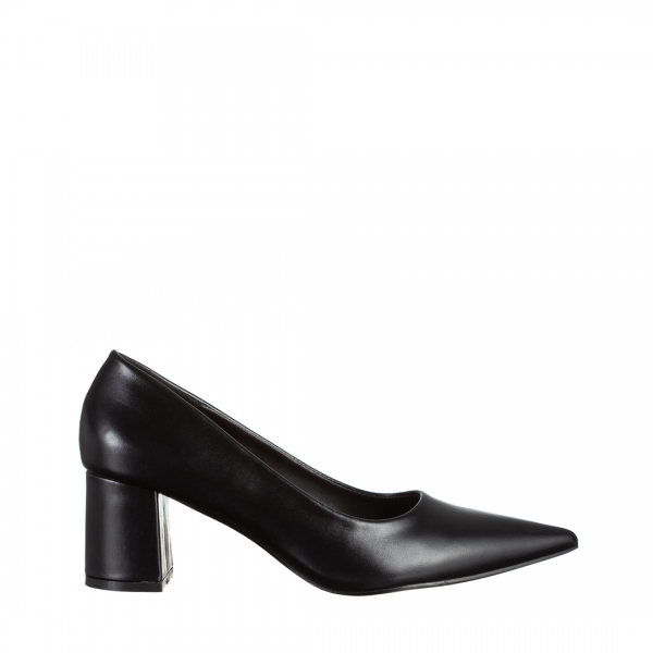 Γυναικεία παπούτσια  μαύρα από οικολογικό δέρμα  με τακούνι Amarilis, 2 - Kalapod.gr