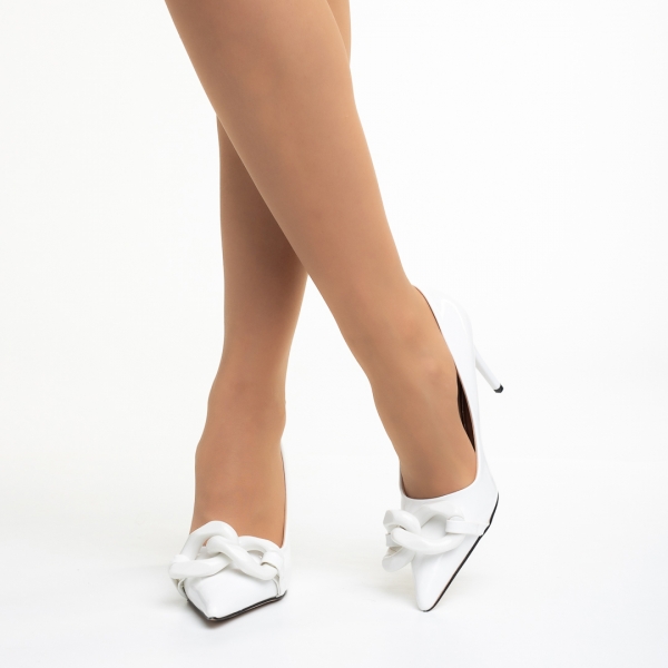 Γυναικεία παπούτσια  με τακούνι Semina λευκά, 3 - Kalapod.gr