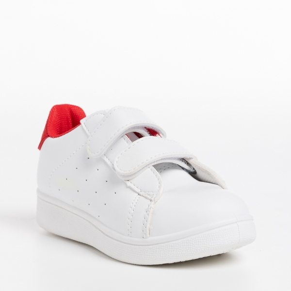 Παιδικά αθλητικά παπούτσια  λευκά με κόκκινο από οικολογικό δέρμα  Artio, 3 - Kalapod.gr