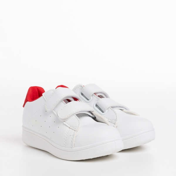 Παιδικά αθλητικά παπούτσια  λευκά με κόκκινο από οικολογικό δέρμα  Artio - Kalapod.gr