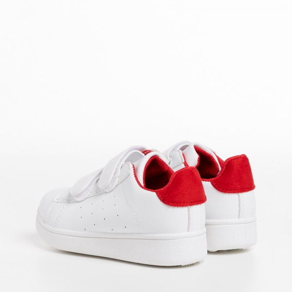 Παιδικά αθλητικά παπούτσια  λευκά με κόκκινο από οικολογικό δέρμα  Artio, 4 - Kalapod.gr