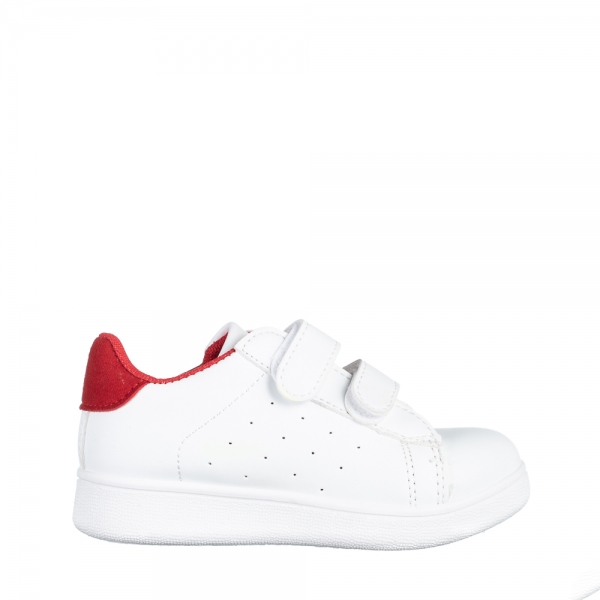 Παιδικά αθλητικά παπούτσια  λευκά με κόκκινο από οικολογικό δέρμα  Artio, 2 - Kalapod.gr