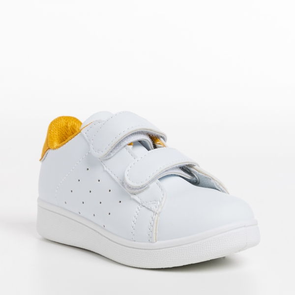 Παιδικά αθλητικά παπούτσια  λευκά με κίτρινο από οικολογικό δέρμα  Artio, 3 - Kalapod.gr