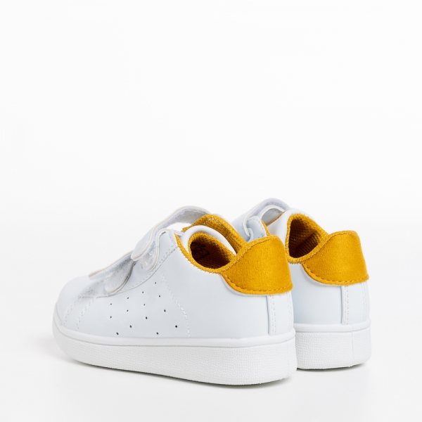 Παιδικά αθλητικά παπούτσια  λευκά με κίτρινο από οικολογικό δέρμα  Artio, 4 - Kalapod.gr