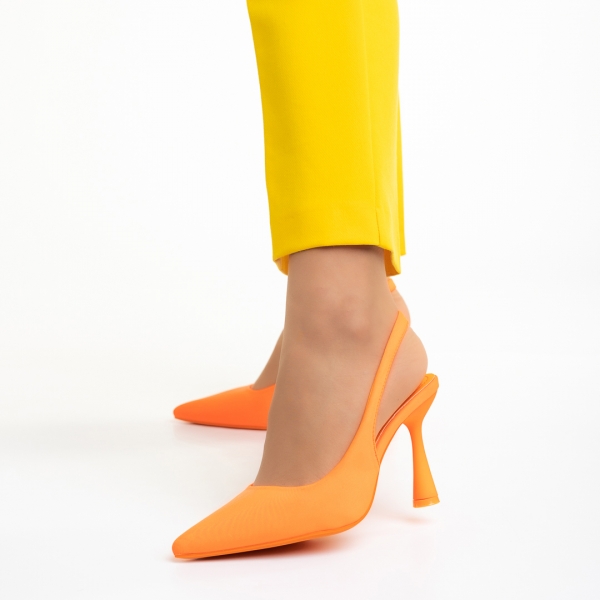 Γυναικεία παπούτσια  πορτοκαλί  από ύφασμα με τακούνι Dolabella, 3 - Kalapod.gr