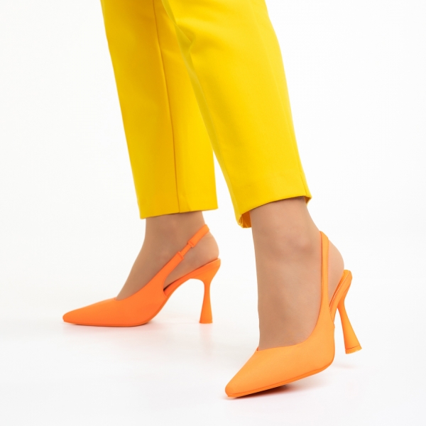 Γυναικεία παπούτσια  πορτοκαλί  από ύφασμα με τακούνι Dolabella, 4 - Kalapod.gr